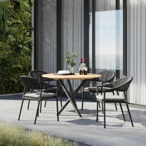 Harbour Lifestyle Cloverly 4 Seat Round Dining Set with Teak Table Top in Charcoal