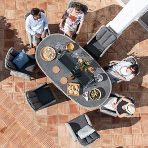 Harbour Lifestyle Santiago 8 Seat Rattan Oval Firepit Dining Set in Grey