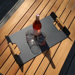 Harbour Lifestyle Tracy Serving Tray with Teak Handles in Charcoal