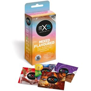 EXS Mixed Flavoured Condoms - 12 Pack Regular Fit. Cola, Chocolate, Strawberry Sundae, Bubblegum