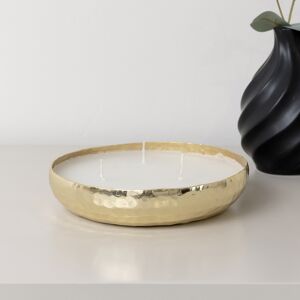 Round Hammered Gold 3 Wick Candle Pot Material: Metal, wax