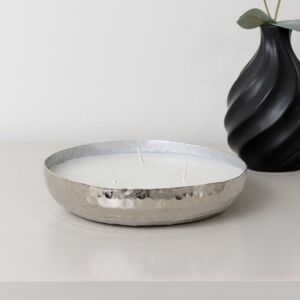 Round Hammered Silver 3 Wick Candle Pot Material: Metal, Wax