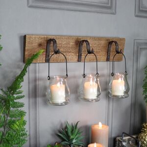 Rustic Wall Mounted Hook Tealight Holder Material: Wood / Iron / Glass