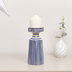 Hand Painted Blue and White Striped Ceramic Candle Holder Material: Home Decor & Accessories Hand Painted Blue and White Striped Ceramic Candle Holder Material: Home Decor & Accessories
