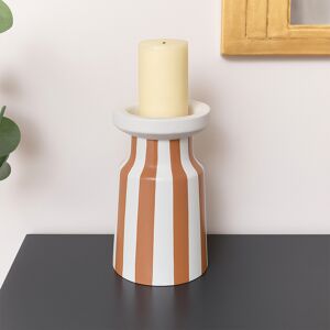 Large Burnt Orange Striped Pillar Candle Holder - 28cm Material: New Products Large Burnt Orange Striped Pillar Candle Holder - 28cm Material: New Products