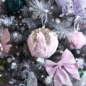 Large Round Pink Fur Sequined Christmas Tree Bauble - 11cm Material: Christmas Large Round Pink Fur Sequined Christmas Tree Bauble - 11cm Material: Christmas