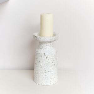 Large White Speckled Metal Round Pillar Candle Holder - 28cm Material: New Products Large White Speckled Metal Round Pillar Candle Holder - 28cm Material: New Products