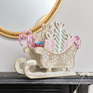 Rustic Wooden Green & Pink Christmas Sleigh Ornament Material: Christmas Rustic Wooden Green & Pink Christmas Sleigh Ornament Material: Christmas