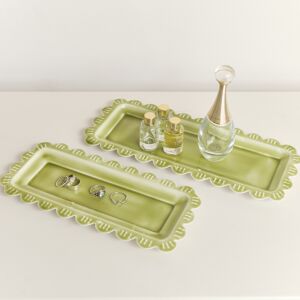 Set of 2 Green Enamel Embossed Scalloped Tray Material: New Products Set of 2 Green Enamel Embossed Scalloped Tray Material: New Products