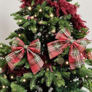 Set of 2 Green & Red Tartan Decorative Bow - 24cm Material: Christmas Set of 2 Green & Red Tartan Decorative Bow - 24cm Material: Christmas