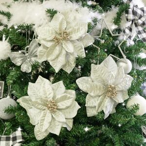 Set of 3 Silver Poinsettia With Clip Decorations Material: Christmas Set of 3 Silver Poinsettia With Clip Decorations Material: Christmas