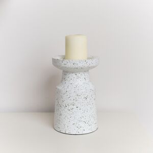 White Speckled Metal Round Pillar Candle Holder - 18cm Material: New Products White Speckled Metal Round Pillar Candle Holder - 18cm Material: New Products
