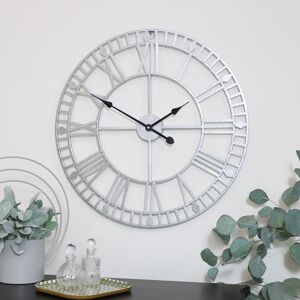 Silver Metal Skeleton Clock 60cm x 60cm Material: Metal