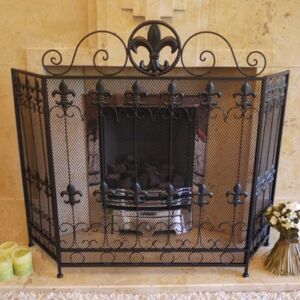 Ornate Black Metal Fire Screen Material: Metal