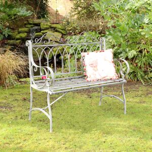 Ornate Distressed Grey Metal Garden Bench 98cm x 114cm Material: Garden Ornate Distressed Grey Metal Garden Bench 98cm x 114cm Material: Garden