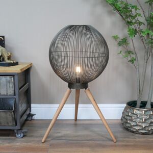 Large Round Black & Wooden Metal Wire Freestanding Lamp 65cm x 46cm Material: Home Decor & Accessories/Lighting Large Round Black & Wooden Metal Wire Freestanding Lamp 65cm x 46cm Material: Home Decor & Accessories/Lighting