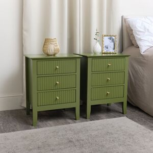 Pair of 3 Drawer Bedside Tables - Hales Green Range Material: Furniture/Furniture Ranges/Hales Range/Hales Green Range Pair of 3 Drawer Bedside Tables - Hales Green Range Material: Furniture/Furniture Ranges/Hales Range/Hales Green Range