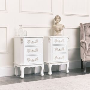 Pair of Antique White 3 Drawer Bedside Tables - Pays Blanc Range Material: Furniture/Furniture Ranges/Pays Range Pair of Antique White 3 Drawer Bedside Tables - Pays Blanc Range Material: Furniture/Furniture Ranges/Pays Range