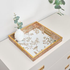 Gold Printed Mirrored Tray - 34cm x 34cm Material: Resin, glass, metal