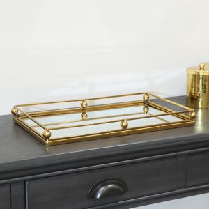 Gold Rectangle Mirrored Tray Material: Metal, Glass