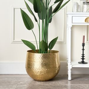 Large Gold Hammered Metal Planter 40cm x 38cm Material: Metal