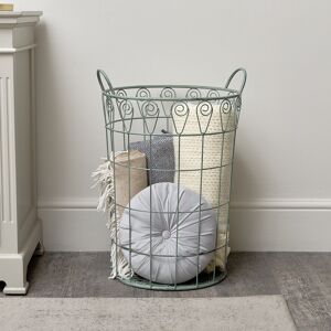 Large Ornate Rustic Sage Green Laundry Storage Basket - 61cm Material: Metal