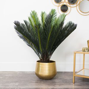 Large Round Gold Patterned Planter Material: Metal