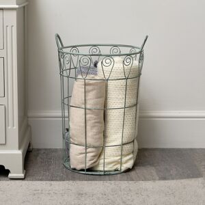Ornate Rustic Sage Green Laundry Storage Basket - 55cm Material: Metal