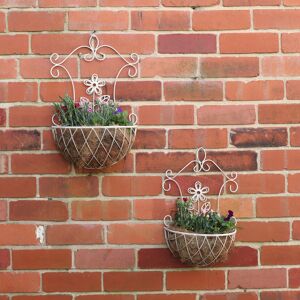 Set of 2 Ornate Antique Cream Wall Planters Material: Metal