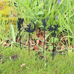 Set of 4 Black Metal Fairy Silhouette Garden Stakes Material: Metal