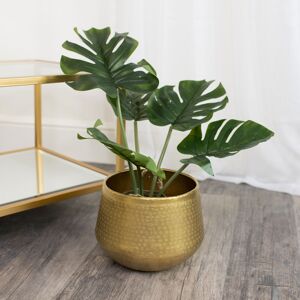 Medium Round Gold Patterned Planter Material: Metal