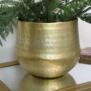 Small Round Gold Patterned Planter Material: Metal