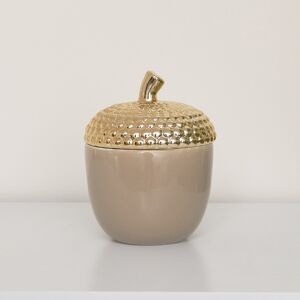 Taupe and Gold Ceramic Acorn Lidded Jar Material: Ceramic