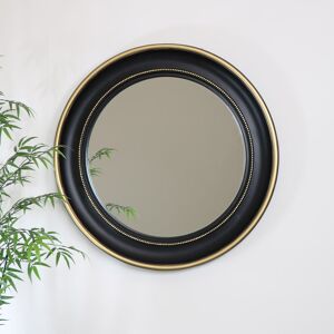 Round Black & Gold Wall Mirror 90cm x 90cm Material: Wood / Glass