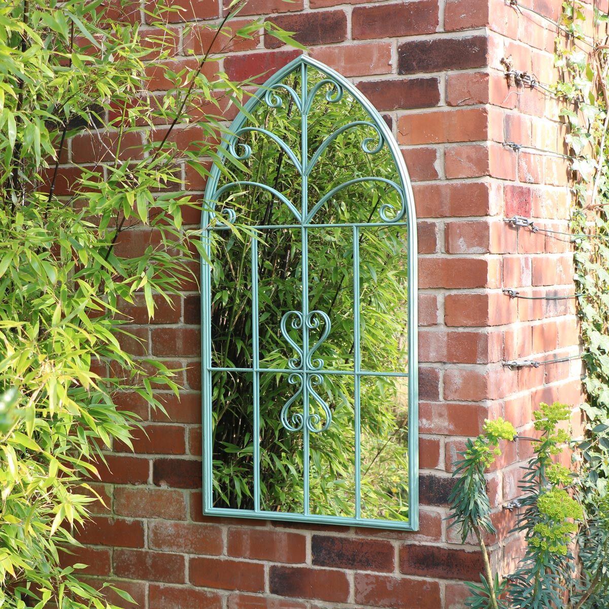 Antique Sage Green Arched Window Mirror 120cm x 60cm Material: Metal, Glass, Iron