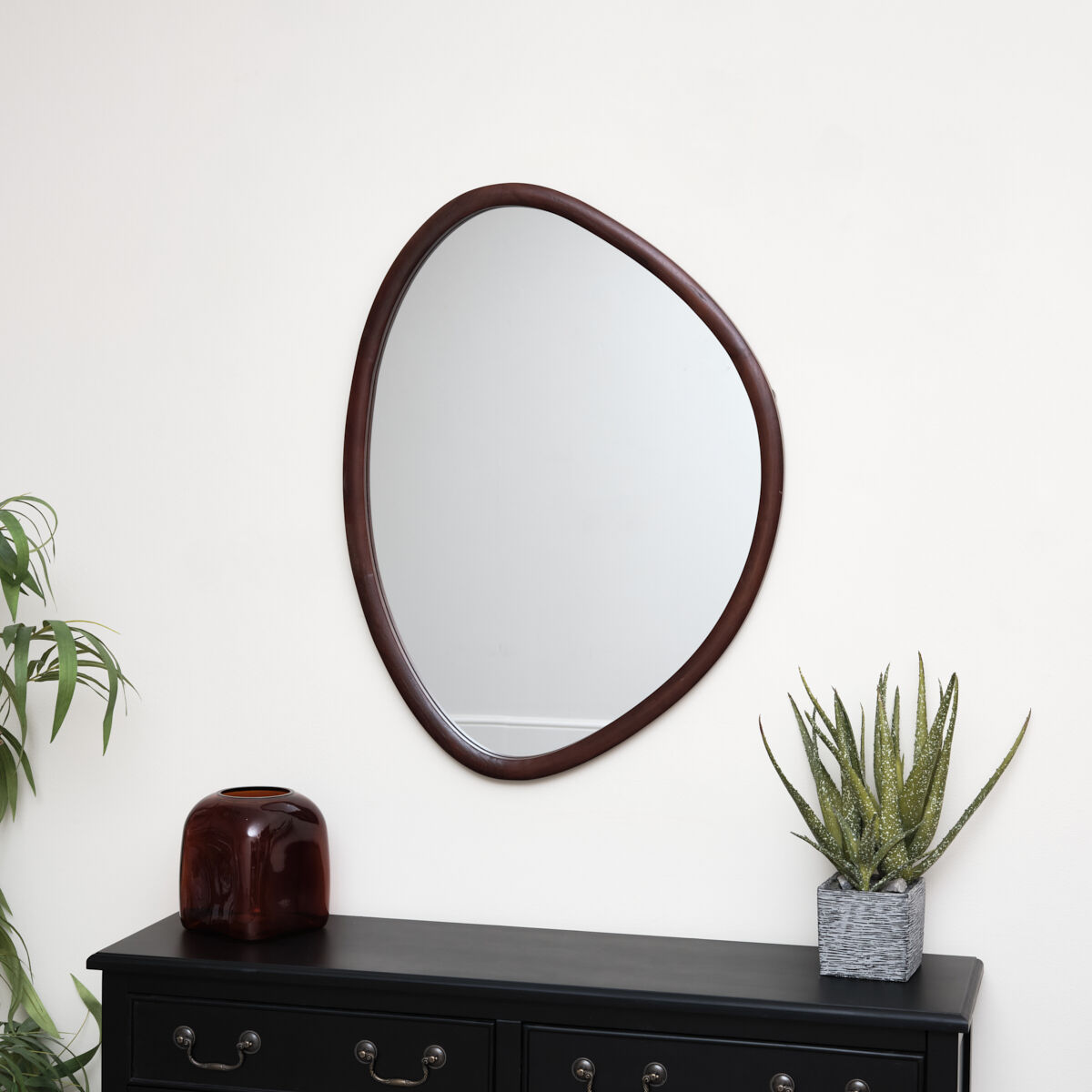 Asymmetrical Wooden Pebble Wall Mirror 60cm x 60cm Material: wood, metal, glass