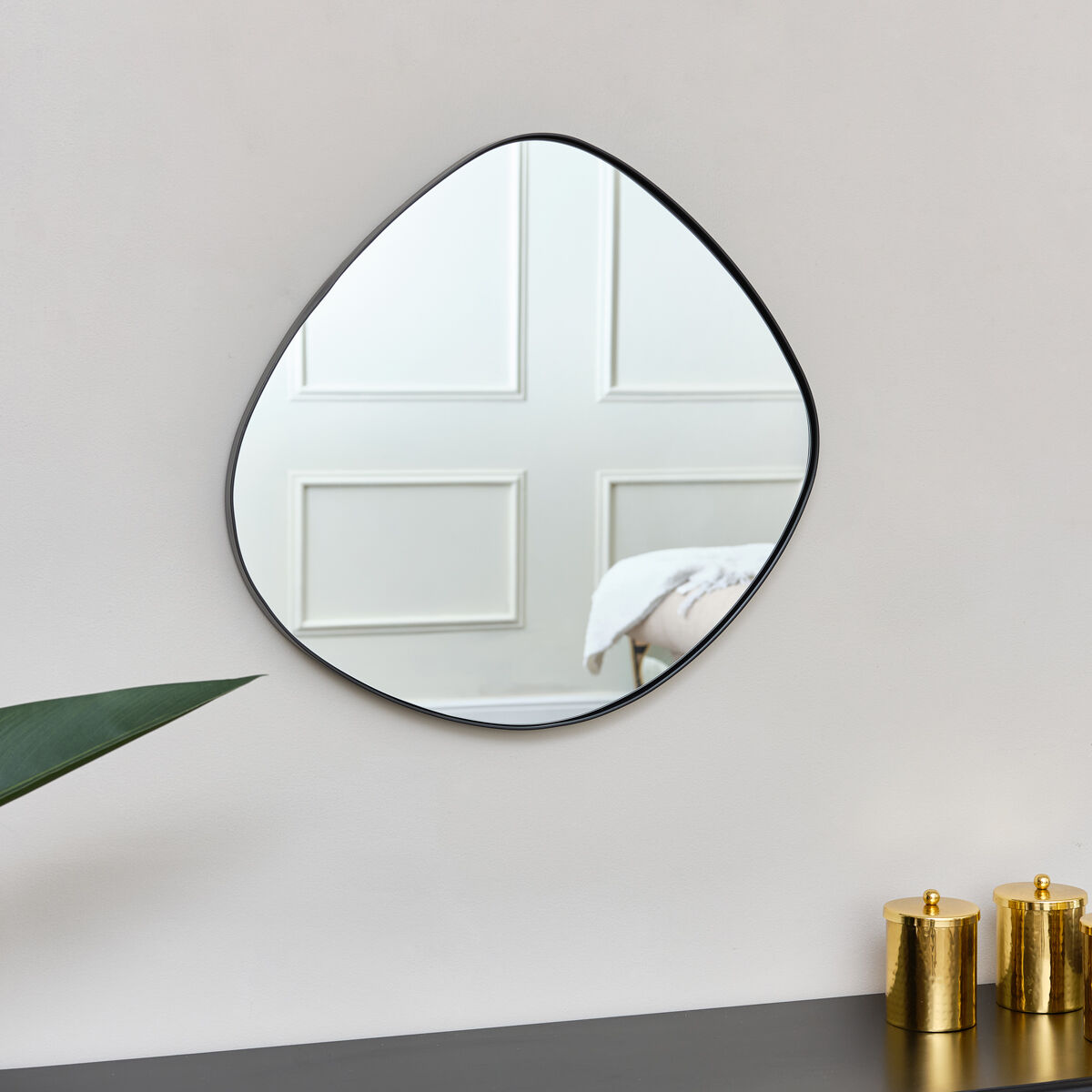 Black Asymmetrical Pebble Wall Mirror 50cm x 50cm Material: Metal, glass, wood