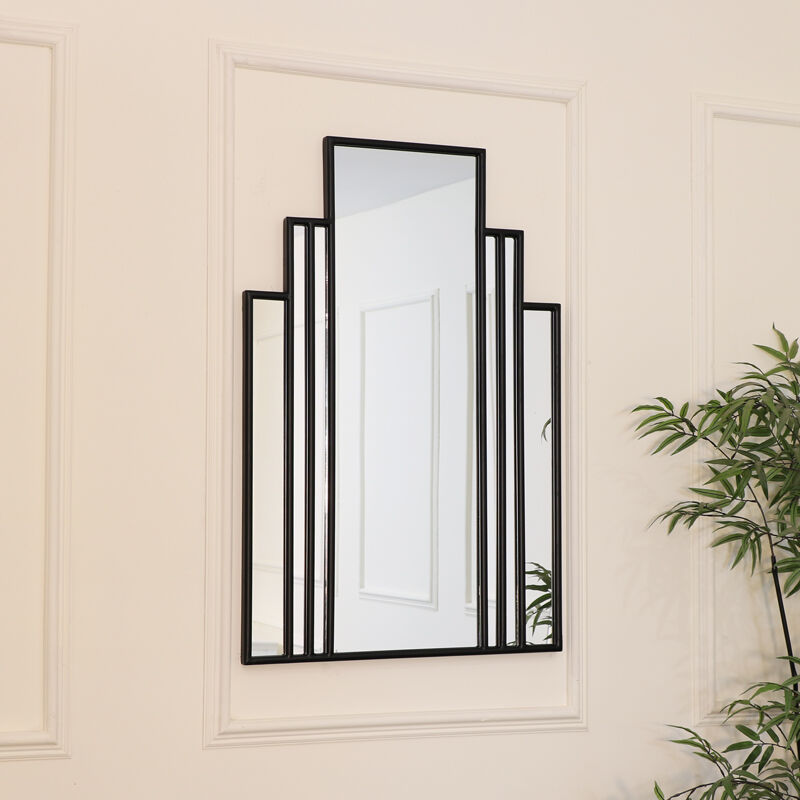 Black Fan Art Deco Wall Mirror 90cm x 59cm Material: Metal, Glass