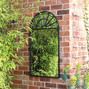 Black Metal Arched Window Mirror 60cm x 115cm Material: Metal, glass