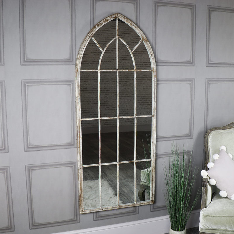 Extra Large Rustic Arched Window Mirror 67cm x 159cm Material: Metal / Glass