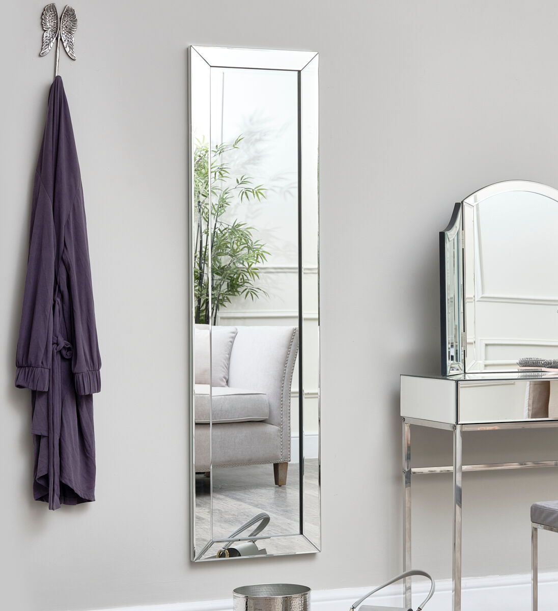 Full Length Bevelled Mirrored Wall Mirror 37cm x 140cm Material: Wood, glass