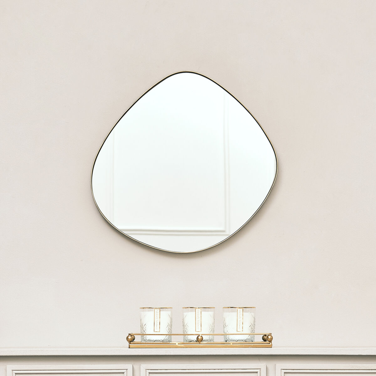 Gold Asymmetrical Pebble Wall Mirror 50cm x 50cm Material: Metal, glass, wood