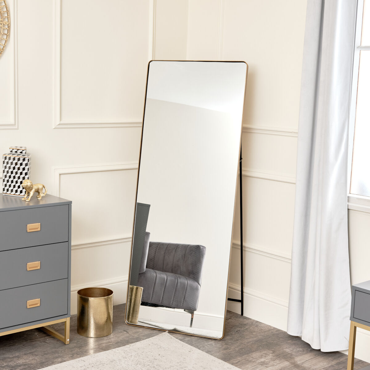 Gold Free Standing Cheval Mirror 155cm x 60cm Material: Metal, Glass