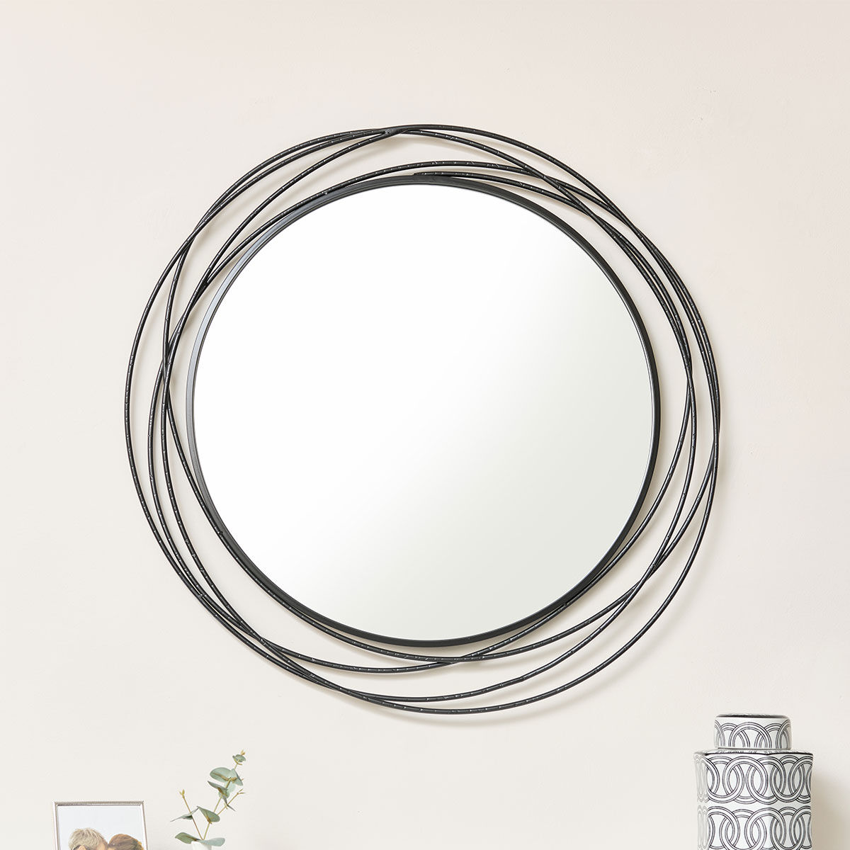 Large Black Swirl Wall Mirror - 88cm x 85cm Material: Metal, wood, glass