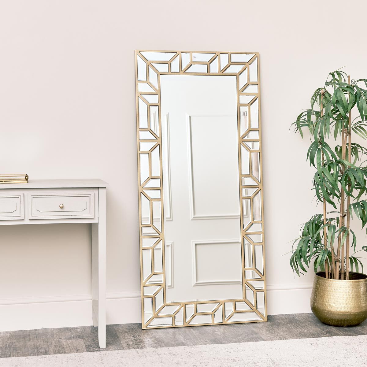 Large Gold Geometric Framed Mirror 70cm x 150cm Material: Glass, metal, wood