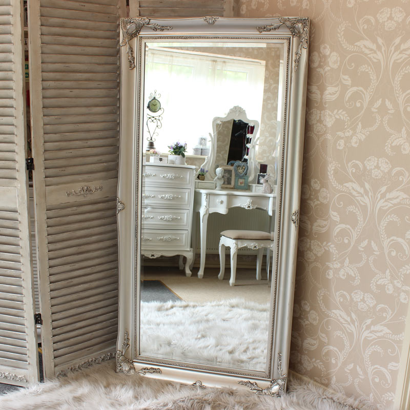 Large Silver Ornate Wall/Floor Mirror 158cm x 78cm Material: Glass, wood, resin