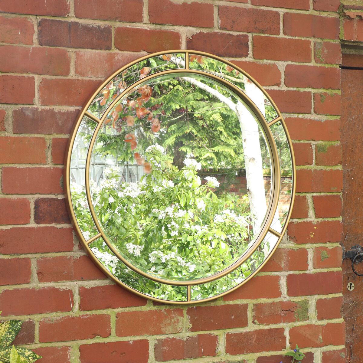 Large Round Gold Window Mirror 80cm x 80cm Material: Wood, resin, glass