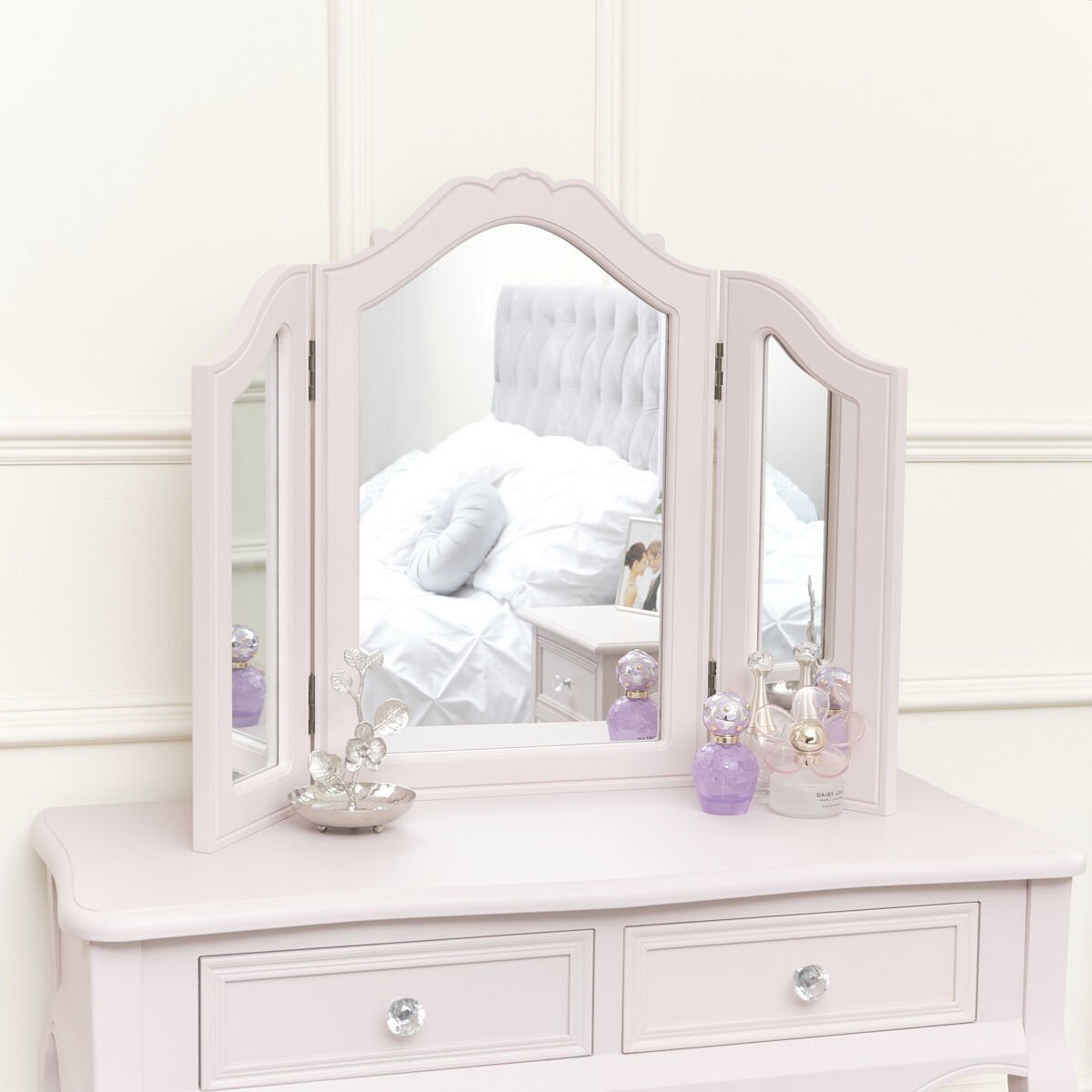 Pink Tabletop Triple Vanity Mirror - Victoria Pink Range Material: Wood, glass