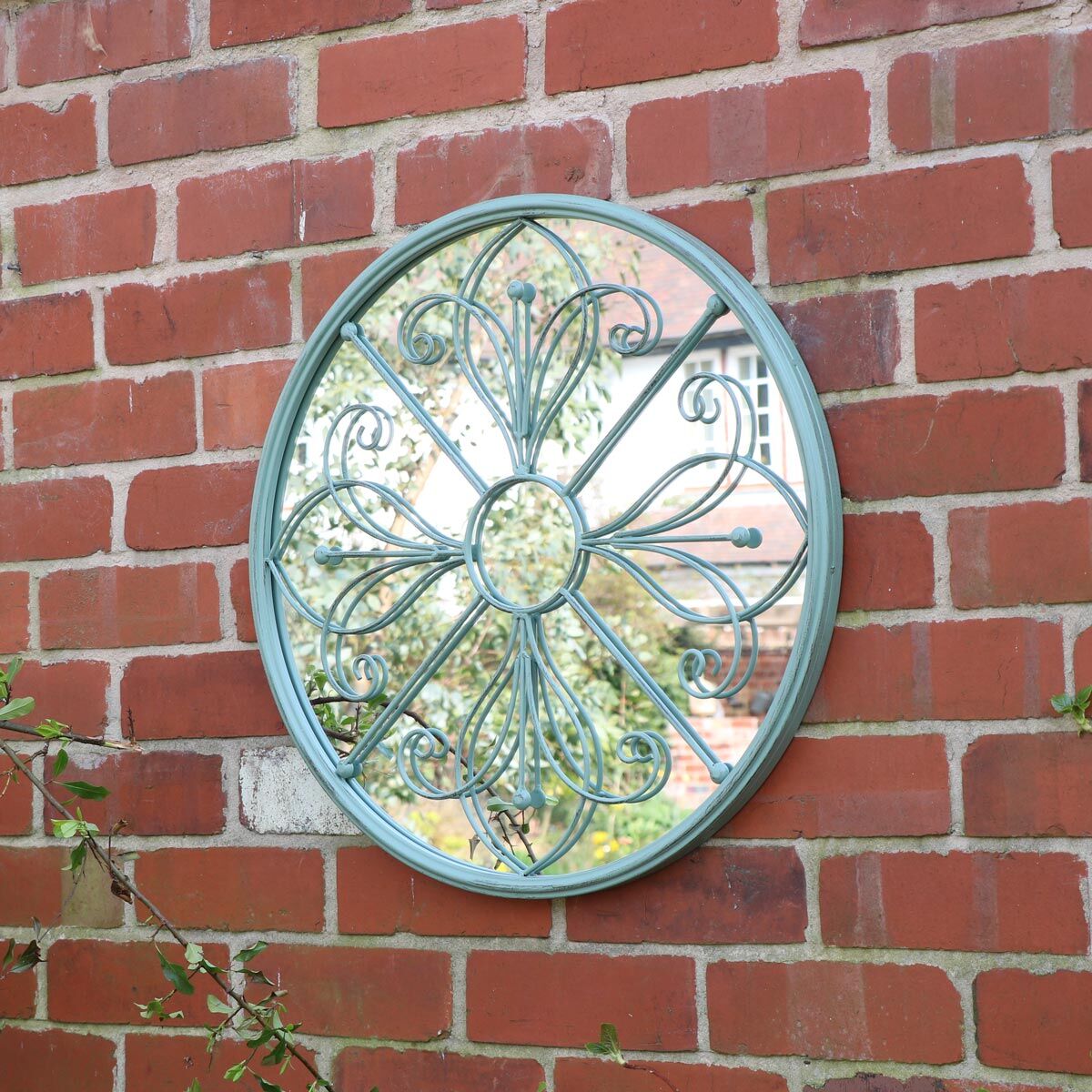 Round Metal Vintage Sage Green Mirror 60cm x 60cm Material: Metal, Glass, Iron