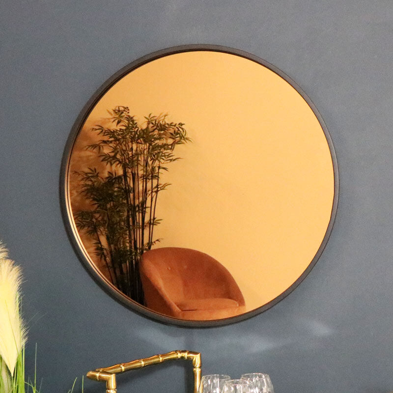 Round Smoked Copper Wall Mirror 80cm x 80cm Material: Wood / Glass